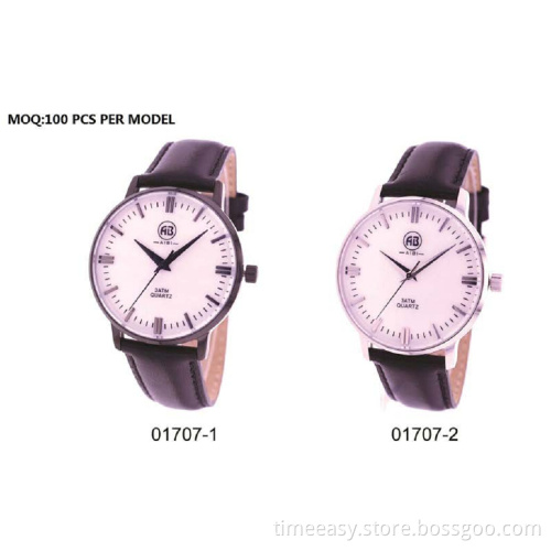 Slim 6.9mm Stainless Steel Quartz Watch with Leather Band